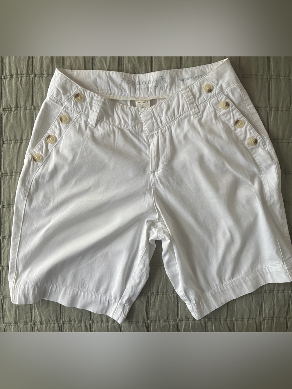 Sonoma White Mid-Rise Bermuda Shorts with Button Pocket Detail